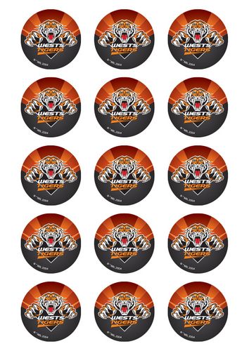 NRL WESTS TIGERS 2 INCH/5CM CUPCAKE IMAGE SHEET - 15 PER SHEET