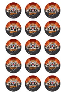 NRL WESTS TIGERS 2 INCH/5CM CUPCAKE IMAGE SHEET - 15 PER SHEET