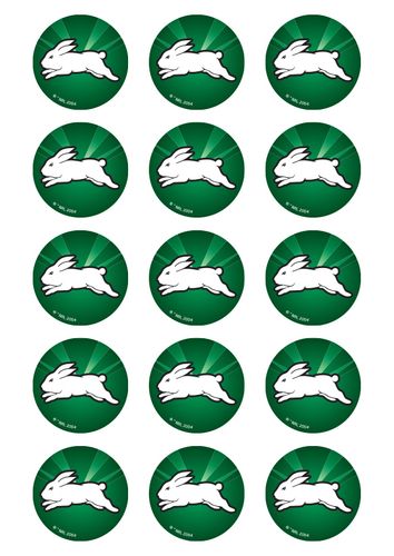 NRL SOUTH SYDNEY RABBITOHS 2 INCH/5CM CUPCAKE IMAGE SHEET - 15 PER SHEET