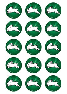 NRL SOUTH SYDNEY RABBITOHS 2 INCH/5CM CUPCAKE IMAGE SHEET - 15 PER SHEET