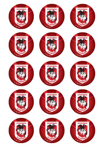 NRL ST GEORGE ILLAWARRA DRAGONS 2 INCH/5CM CUPCAKE IMAGE SHEET - 15 PER SHEET