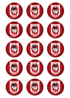 NRL ST GEORGE ILLAWARRA DRAGONS 2 INCH/5CM CUPCAKE IMAGE SHEET - 15 PER SHEET