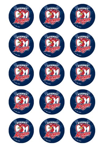 NRL SYDNEY ROOSTERS 2 INCH/5CM CUPCAKE IMAGE SHEET - 15 PER SHEET