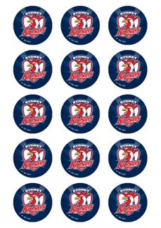 NRL SYDNEY ROOSTERS 2 INCH/5CM CUPCAKE IMAGE SHEET - 15 PER SHEET