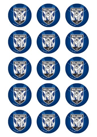 NRL CANTERBURY BULLDOGS 2 INCH/5CM CUPCAKE IMAGE SHEET - 15 PER SHEET