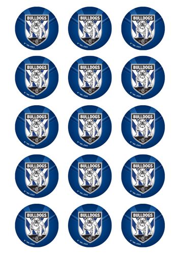 NRL CANTERBURY BULLDOGS 2 INCH/5CM CUPCAKE IMAGE SHEET - 15 PER SHEET