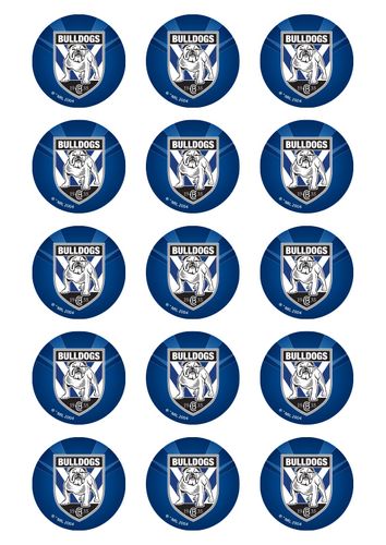 NRL CANTERBURY BULLDOGS 2 INCH/5CM CUPCAKE IMAGE SHEET - 15 PER SHEET