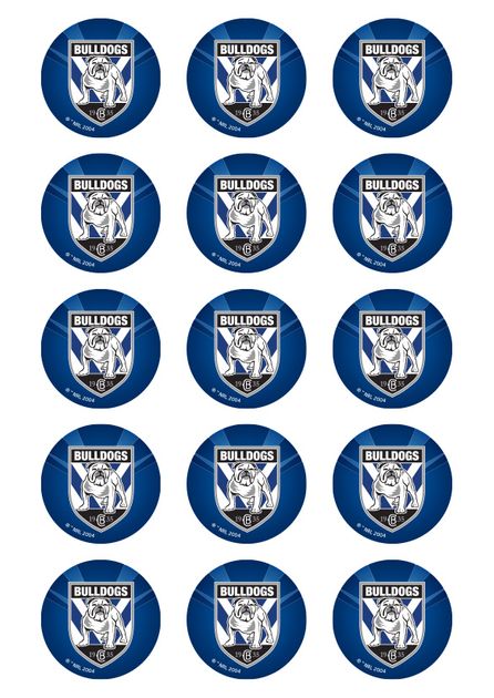 NRL CANTERBURY BULLDOGS 2 INCH/5CM CUPCAKE IMAGE SHEET - 15 PER SHEET