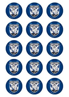 NRL CANTERBURY BULLDOGS 2 INCH/5CM CUPCAKE IMAGE SHEET - 15 PER SHEET