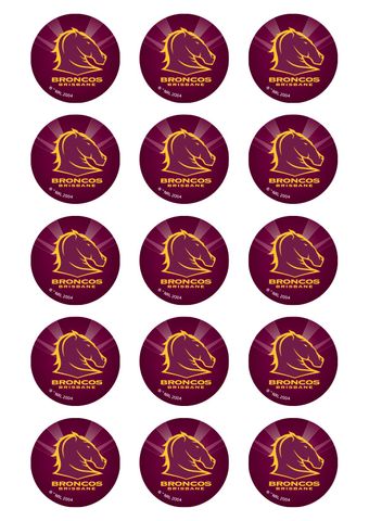 NRL BRISBANE BRONCOS 2 INCH/5CM CUPCAKE IMAGE SHEET - 15 PER SHEET