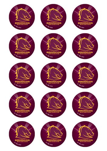 NRL BRISBANE BRONCOS 2 INCH/5CM CUPCAKE IMAGE SHEET - 15 PER SHEET