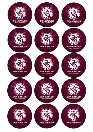 NRL MANLY WARRINGAH SEA EAGLES 2 INCH/5CM CUPCAKE IMAGE SHEET - 15 PER SHEET