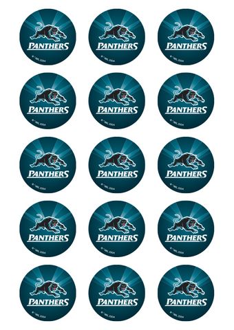 NRL PENRITH PANTHERS 2 INCH/5CM CUPCAKE IMAGE SHEET - 15 PER SHEET