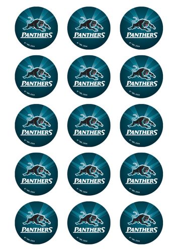 NRL PENRITH PANTHERS 2 INCH/5CM CUPCAKE IMAGE SHEET - 15 PER SHEET