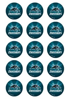 NRL PENRITH PANTHERS 2 INCH/5CM CUPCAKE IMAGE SHEET - 15 PER SHEET