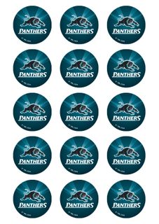 NRL PENRITH PANTHERS 2 INCH/5CM CUPCAKE IMAGE SHEET - 15 PER SHEET