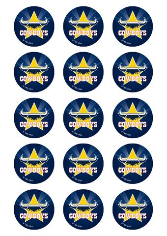 NRL NORTH QUEENSLAND COWBOYS 2 INCH/5CM CUPCAKE IMAGE SHEET - 15 PER SHEET