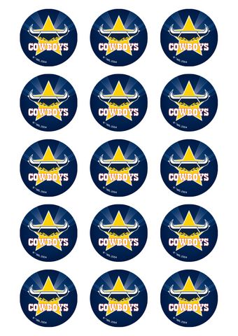 NRL NORTH QUEENSLAND COWBOYS 2 INCH/5CM CUPCAKE IMAGE SHEET - 15 PER SHEET