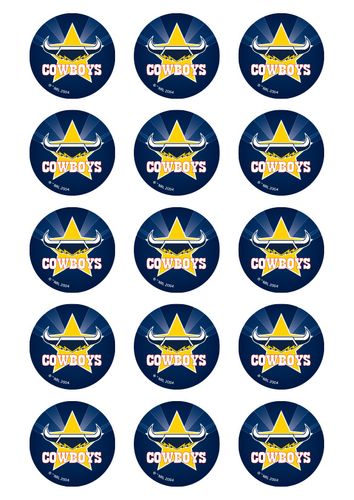 NRL NORTH QUEENSLAND COWBOYS 2 INCH/5CM CUPCAKE IMAGE SHEET - 15 PER SHEET