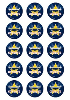 NRL NORTH QUEENSLAND COWBOYS 2 INCH/5CM CUPCAKE IMAGE SHEET - 15 PER SHEET