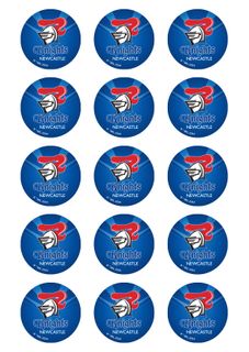 NRL NEWCASTLE KNIGHTS 2 INCH/5CM CUPCAKE IMAGE SHEET - 15 PER SHEET