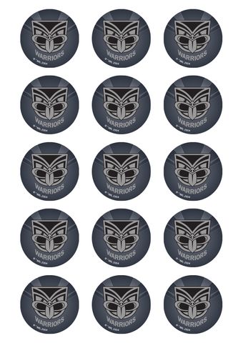 NRL NEW ZEALAND WARRIORS 2 INCH/5CM CUPCAKE IMAGE SHEET - 15 PER SHEET