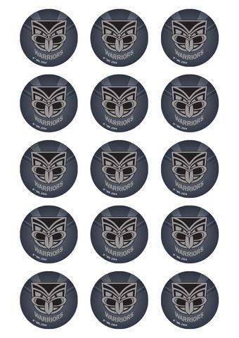 NRL NEW ZEALAND WARRIORS 2 INCH/5CM CUPCAKE IMAGE SHEET - 15 PER SHEET