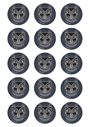 NRL NEW ZEALAND WARRIORS 2 INCH/5CM CUPCAKE IMAGE SHEET - 15 PER SHEET