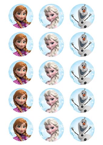DISNEY FROZEN - 2 INCH/5CM CUPCAKE IMAGE SHEET - 15 PER SHEET