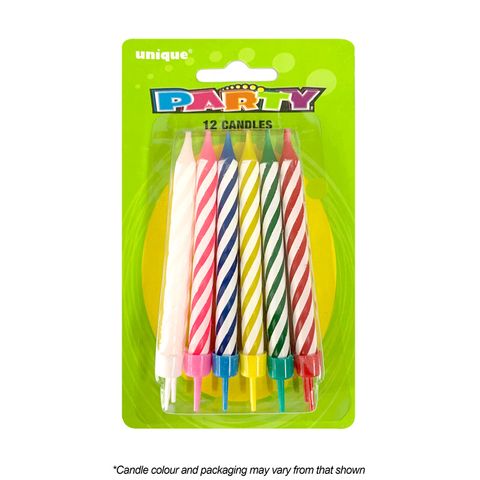 SPIRAL CANDLES IN HOLDER | MULTI COLOUR | 12 PACK