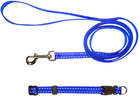 Collar & Lead Set Nylon Refl/Thrd Blue
