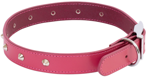 Collar Lthr Deluxe Sewn Stud 55cm Pink