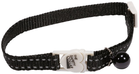 Collar Nylon Cat Adj 30cm Refl/Thrd Blk
