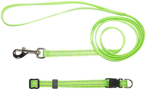 Collar & Lead Set Nylon Refl/Thrd F/Grn