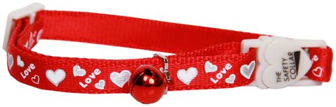 Collar Cat Safe-Bkl Love/Hearts Red