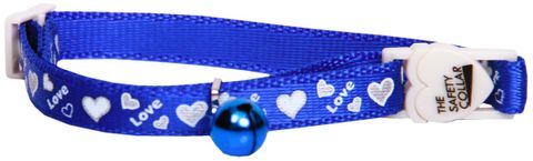 Collar Cat Safe-Bkl Love/Hearts Royal Bl