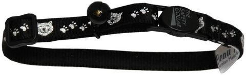 Collar Nylon Cat Safety Reflect.Face Blk