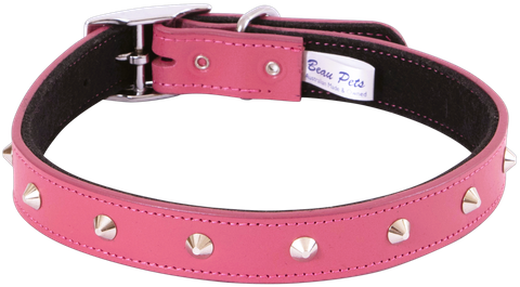 Collar Lthr Dlx Felt Lnd Stud 55cm Pink