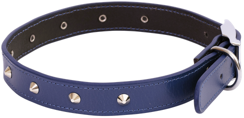 Collar Lthr Deluxe Sewn Stud 55cm Blue