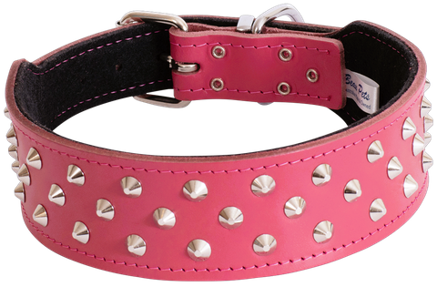 Collar Leather Staffy Stud 65cm Pink