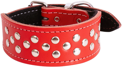 Collar Leather Whippet Stud 40cm Red