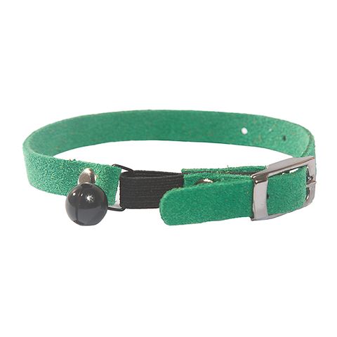 Collar Suede Cat Safety w/Blk Bell Green