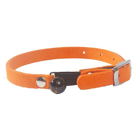 Collar Suede Cat Safety w/Blk Bell Orang