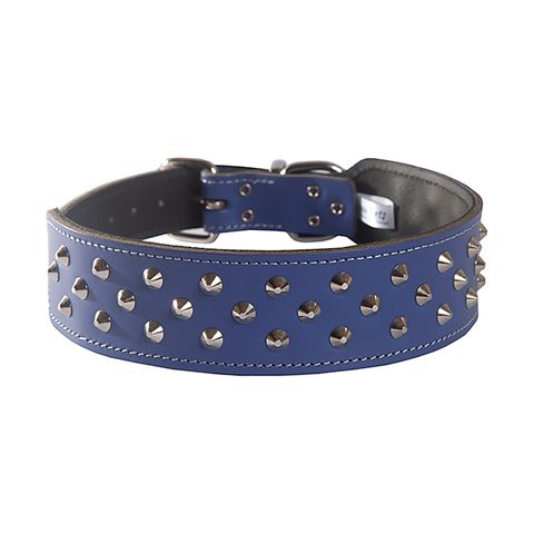 Collar Leather Staffy Stud 60cm Indigo