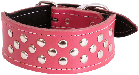 Collar Leather Whippet Stud 40cm Pink