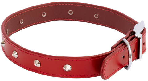 Collar Lthr Deluxe Sewn Stud 55cm Red