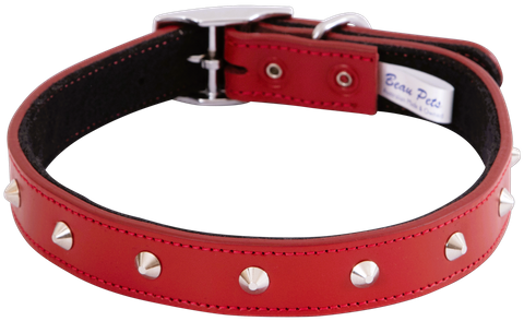 Collar Lthr Dlx Felt Lnd Stud 55cm Red