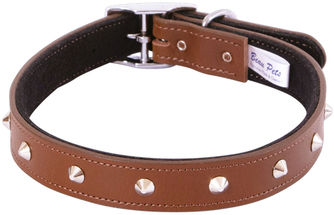 Collar Lthr Dlx Felt Lnd Stud 55cm Cogn