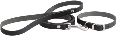 Leather Collar & Lead Set Puppy Black