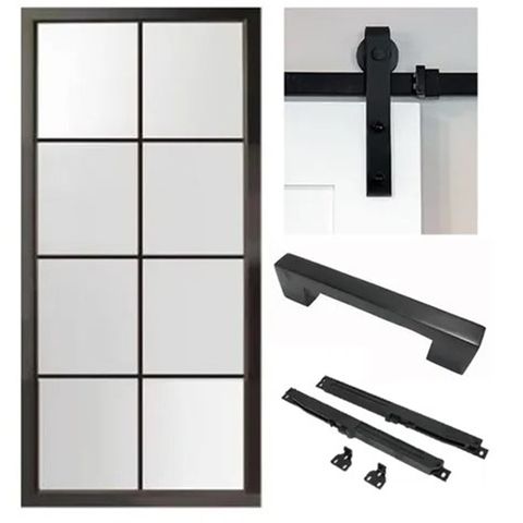 8-Lite Black Metal Barn Door Combo Kit